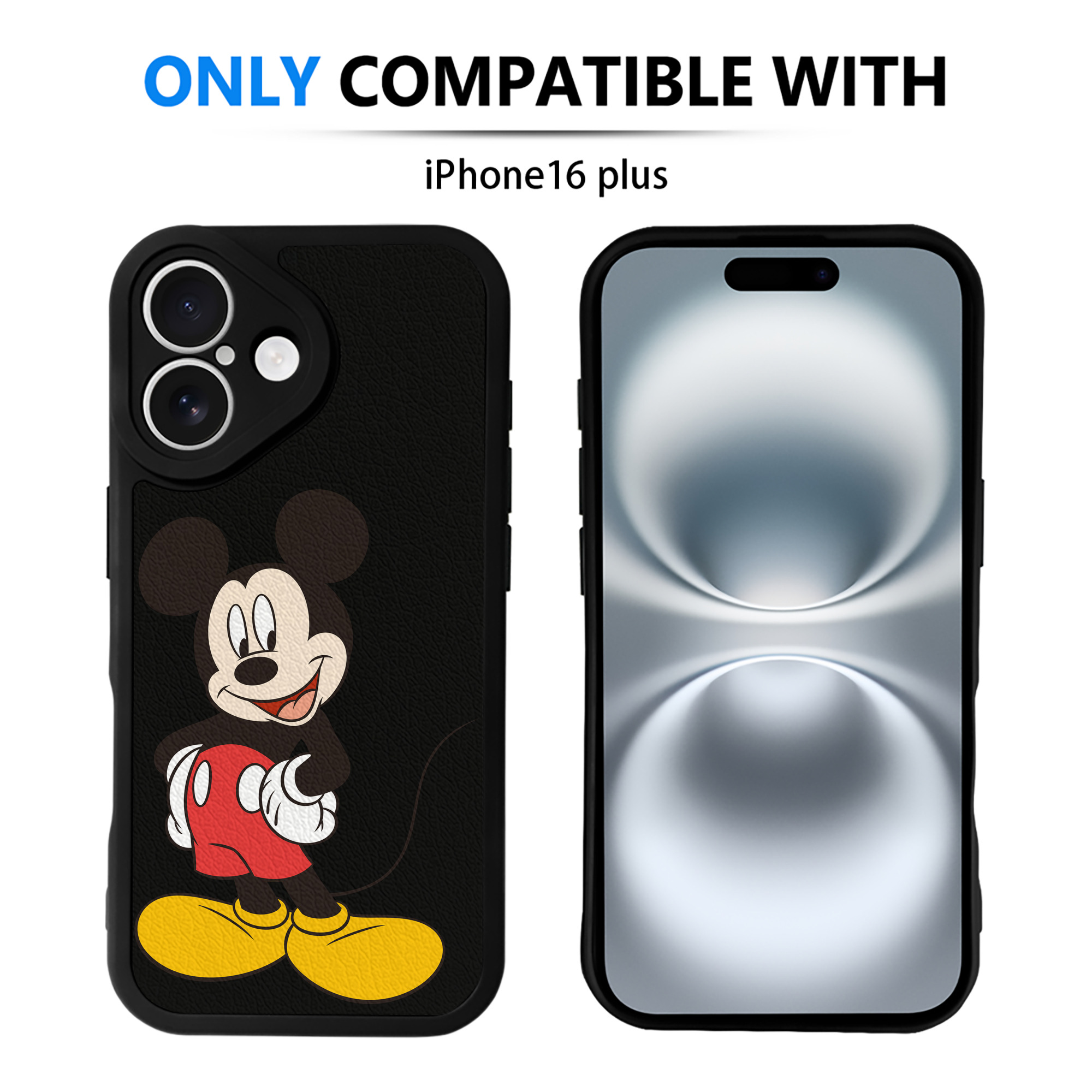 （画像用） ミッキーマウス Mickey Mouse 【iPhone 16シリーズ対応】シリコンスマホケース（レザー調） 材質：シリコン